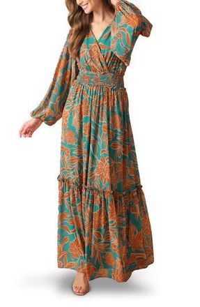 Flying Tomato Print Long Sleeve Maxi Dress in Teal Rust at Nordstrom Rack, Size Small