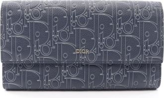 Dior Navy Leather Long Wallet (Bi-Fold) (Pre-Owned)