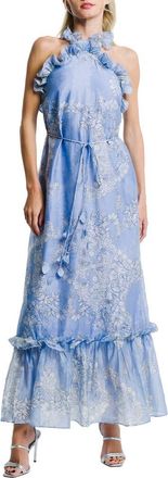 Ciebon Bronya Placed Floral Halter Neck Maxi Dress in Blue Multi at Nordstrom, Size X-Small