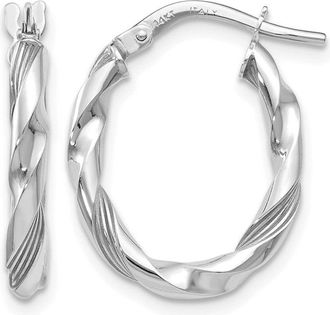 Diamond2Deal 14K White Gold Polished and Textured Round Shape Hoop Earrings