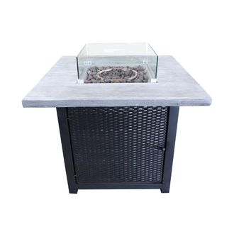 Teamson Home Allaperto Giardino Rattan Gas Propano Fire Pit Bruciatore Da Tavolo, Braciere Senza Fumo, Riscaldatore Per Mobili Da Patio Con Schermo In Vetro, Pietr