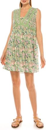 A Collective Story Floral Print Babydoll Minidress in Celedon Green at Nordstrom, Size X-Large