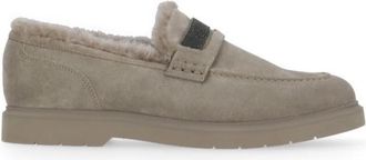 Brunello Cucinelli Grijze su&egrave;de loafers met messing details - Dames - Loafers - Grijs - 37 EU - Su&egrave;de - Schoenen