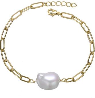 Genevive 14K Over Silver 2.5-5Mm Pearl Statement Bracelet