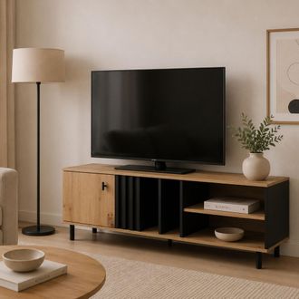 Dmora Mueble Para Tv Kali, 2 Estantes, Una Puerta, Con Patas, 138x40x49h Cm Marr&oacute;n Roble Nodoso