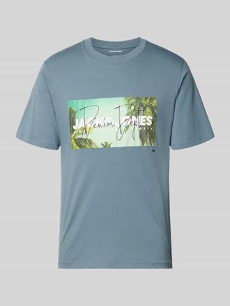 Jack & Jones Jack & Jones T-Shirt mit Label-Print Modell INDIANA in Jeansblau, Gr&ouml;&szlig;e XXL