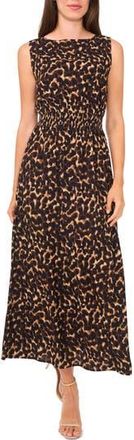 Halogen Leopard Smocked Waist Maxi Dress in Nomad Camel at Nordstrom Rack, Size X-Small