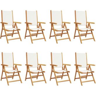 vidaXL Vidaxl - Sillas Jard&iacute;n Reclinables 8 Uds Tela Madera Maciza Blanco Crema