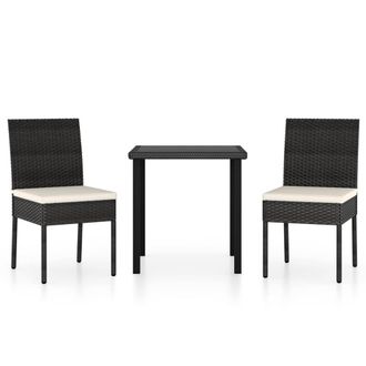 Berkfield Home 3 Piece Outdoor Dining Set with Cushions Poly Rattan Black