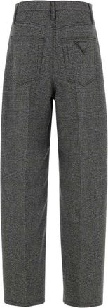Prada Womens Embroidered Glencheck Trousers Gray