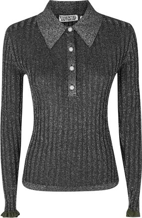 Essentiel Steel Pulse Metallic Rhinestone Viscose-Blend Polo Shirt