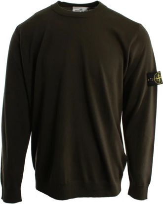 Stone Island Trui met ronde hals - Heren - Ronde hals truien - Groen - 2XL - Wol - Truien & Vesten