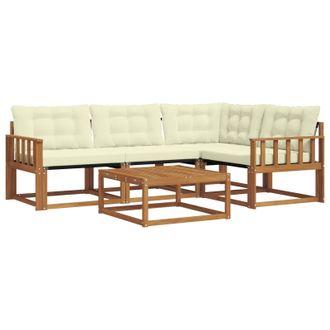 vidaXL Conjunto De Sof&aacute;s De Exterior Con Coj&iacute;n 5 Pcs Natural Y Crema Vidaxl