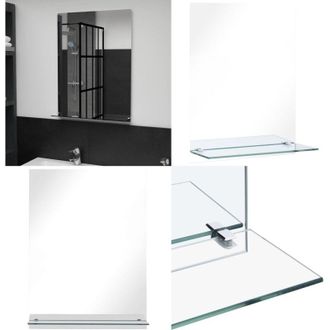 vidaXL Specchio da Parete con Mensola 50x70 cm in Vetro Temperato - Mensola in vetro temperato - Specchio da bagno