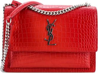 Saint Laurent Sunset Crocodile Embossed Leather Medium crossbody bag - Rood