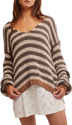 Free People Portland Stripe Cotton Sweater in Seaweed Shell at Nordstrom Rack, Size Medium