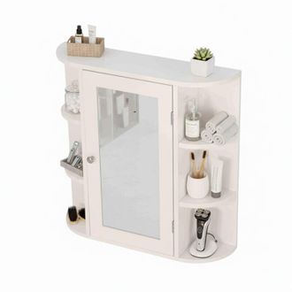 Relaxdays Relaxdays mirror cabinet, 6 shelves, 4 compartments, HxWxD: 58 x 61 x 18 cm, wall-mounted, bathroom cabinet, white