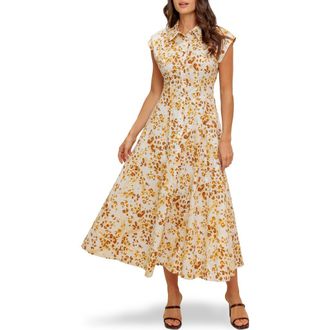 Flying Tomato Print Midi Button Front Shirtdress in Ivory Brown at Nordstrom Rack, Size Large