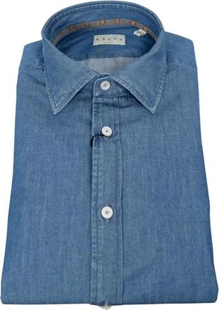 Xacus Denim Overhemd met Kleine Franse Kraag - Heren - Spijkeroverhemden - Blauw - 3XL - Denim - Overhemden