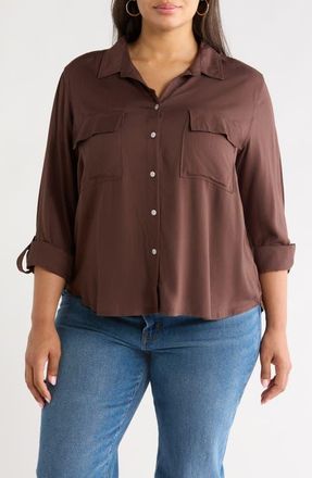Beach Lunch Lounge Felicity Button-Up Shirt in Hot Fudge at Nordstrom, Size 3X