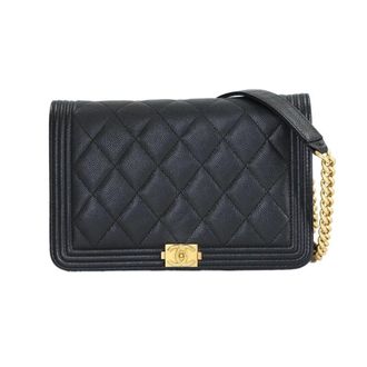 Chanel Black Grained Calfskin Chain/Shoulder Wallet (Pre-Owned)