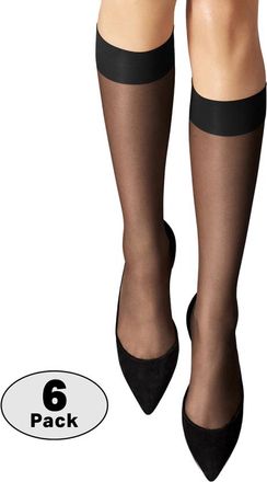 Wolford Nude 8 Sheer Knee-high Stockings In Black Set of 6, Size Medium