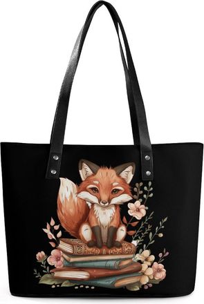 Generic Fox with Books Floral Tote Bags for Women Cute Shoulder Purses Handbags