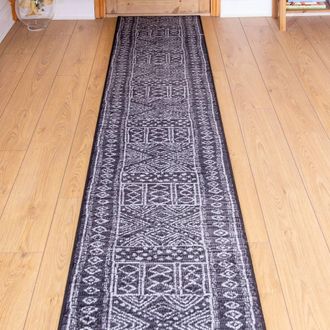 Runrug Hallway Carpet Runner Rug - Soft & Comfy, 9mm - Afrikans in Black | Size: 100 cm x 270 cm