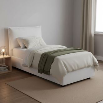 Dmora Dmora - Cama Individual Daugust, Cama Contenedor Con Revestimiento De Tela, 100% Made In Italy, Apertura Frontal, Con Colch&oacute;n Cm 80x190 Incluido, Blan