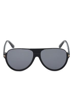 Tom Ford Dimitry 59mm Polarized Aviator Sunglasses in Shiny Black /Smoke at Nordstrom