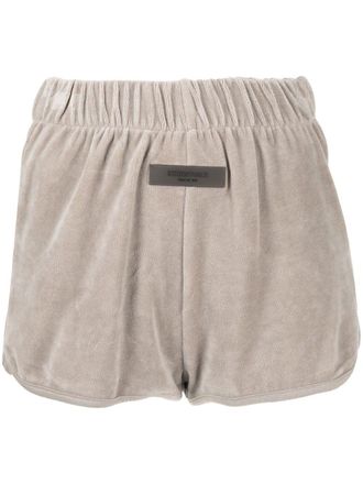 Fear of God logo-patch velour shorts - Grey