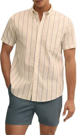 Brooks Brothers Stripe Short Sleeve Stretch Seersucker Button-Down Shirt in Pinstripe at Nordstrom, Size Xx-Large