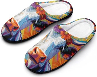 Generic Colorful Farm Cow Daisy Flower Mens Slippers Comfortable And Non-slip Cotton Slipper Shoe for House