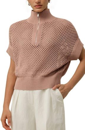 LilySilk Toscana Pointelle Knit Half-Zip Sweater in Warm Taupe at Nordstrom, Size X-Large