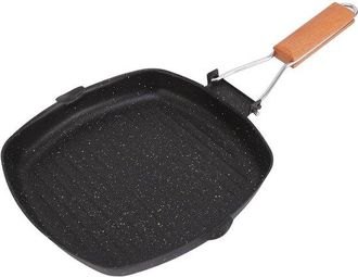 No Brand Sart&eacute;n Cuadrada Antiadherente Para Parrilla Con Mango Plegable - Ideal Para Filetes Y Tocino (24x24 Cm)
