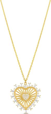 SHYMI Heart Medallion Necklace -.925 Sterling Silver, 14k Gold-Plated, Cubic Zirconia Pav&eacute; Detailing, Adjustable Chain