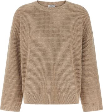 Brunello Cucinelli Diamond Cotton Sweater Maglioni Beige-Donna