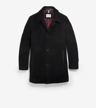 Cole Haan Mens Wool-Blend Car Coat - Black Size Medium