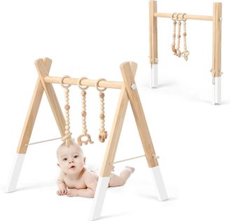 Costway Costway Gimnasio Para Beb&eacute; De Madera Centro De Actividade Con Juguete Para Beb&eacute; De M&aacute;s De 3 Meses (blanco)