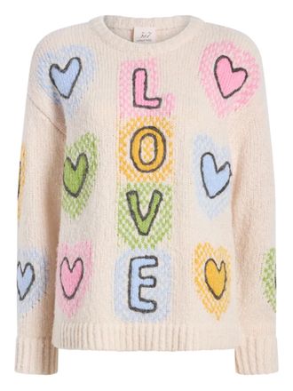 Cinq &agrave; Sept Chunky heart love sweater - women - Acrylic/Wool/Polyester/Polyamide - S - Neutrals
