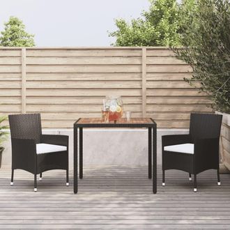 vidaXL Set Comedor De Jard&iacute;n 3 Pzas Con Cojines Rat&aacute;n Sint&eacute;tico Negro Vidaxl