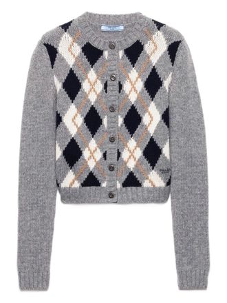 Prada diamond-pattern wool cardigan - women - Wool - 38 - Grey