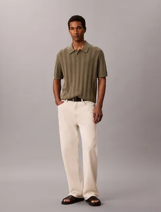 Calvin Klein Mens Rib Stitch Cotton Polo Sweater - Green - XS