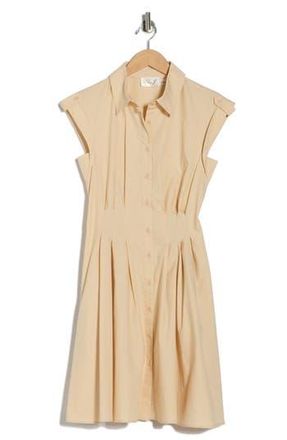 Eliza J Cap Sleeve Cotton Fit & Flare Shirtdress in Natural at Nordstrom Rack, Size 10