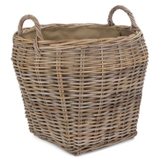 Red Hamper Rattan Amphora Rattan Log Basket with Hessian Lining in Grey