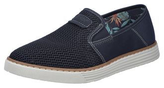 Rieker Slipper RIEKER, Herren, Gr. 40, blau (dunkelblau), Lederimitat, Textil, Schuhe Slipper, Espadrilles, Sommerschuh mit kontrastfarbenen Ziern&auml;hten
