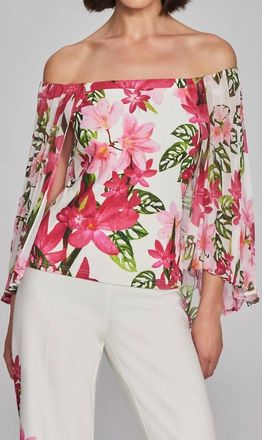 Joseph Ribkoff Floral Off-Shoulder Pullover Top In Vanilla Multi
