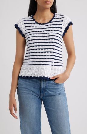 Bobeau Tipped Tie Back Sweater in Ivory/dark Navy at Nordstrom, Size X-Large