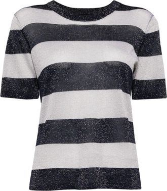 agnès b. stripped knitted top - women - Viscose/Metallized Polyester - 3 - Neutrals