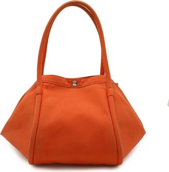 Herm&egrave;s Orange Canvas Handbag Pouch Tote Bag (Pre-Owned)